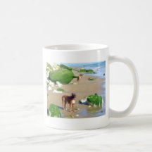 Boxers on the beach art mug