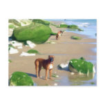 Boxers on the beach art postcard