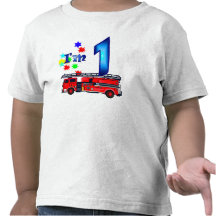 Boy 1st birthday fire engine t shirt