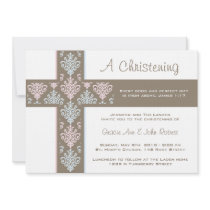 Boy and Girl Twin Christening  Invitation