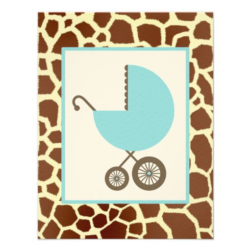 ... Baby Shower - Blue Carriage & Giraffe Print Personalized Invitations