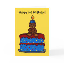boy bear on 1st birthday cake card
