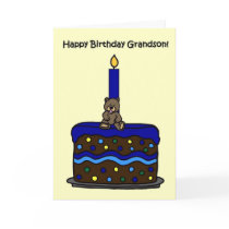 boy bear on cake grandson birthday card