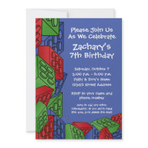 Boy Birthday Party - Building Blocks Custom Announcement