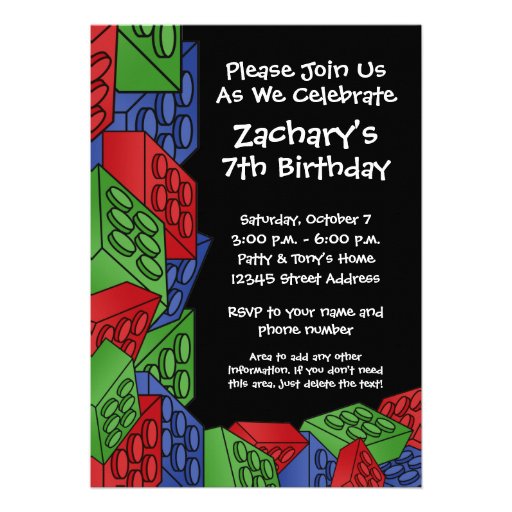 Boy Birthday Party - Building Blocks Personalized Announcement