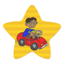 Boy Driving Toy Car Star Sticker