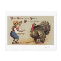Boy Feeding Turkey Postcard