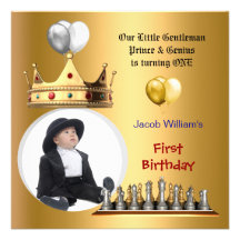 Boy First Birthday 1st Gentleman Prince Genius Custom Announcements