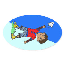 Boy Flying Paper Aeroplane Oval Sticker