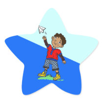 Boy Flying Paper Aeroplane Stickers