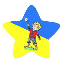 Boy Flying Paper Aeroplane Star Stickers