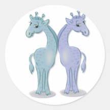 Boy Giraffe Twins Round Sticker