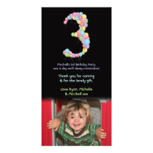 Boy Girl 3rd Birthday Balloons Thank You Photo Photo Card Template