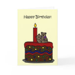 boy-girl twin bears on cake birthday cards