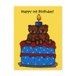 boy-girl twins on 1st birthday cake postcard