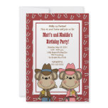 BOY & GIRL Western Cowboy Monkey 5x7 Birthday Custom Invite