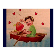 Boy Holding Heart in Boat Post Cards