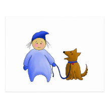 Boy in Blue with Dog Postcard