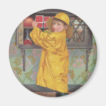 Boy in Raincoat Refrigerator Magnets