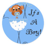 Boy Monkey in Carriage It's a  Boy Cards stickers