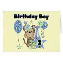 Boy Monkey With Gifts 2nd Birthday Tshirts Greeting Card