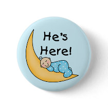 Boy on Moon He's Here Button