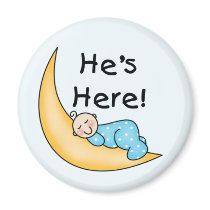 Boy on Moon He's Here Fridge Magnets