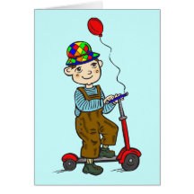 Boy on Scooter with Balloon 2 Card