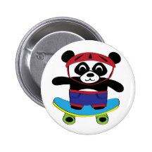 Boy Panda on Skateboard Buttons