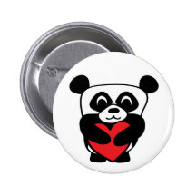 Boy Panda with Big Red Heart Pinback Buttons