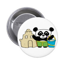 Boy Panda with Sandcastle Pinback Button
