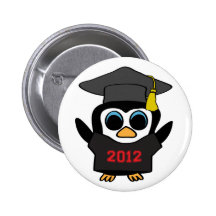 Boy Penguin Black & Red 2012 Grad Pinback Button