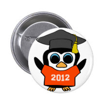Boy Penguin Orange & White 2012 Grad Pinback Button