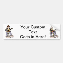 Boy playing acoustic guitar with sheet music bumper sticker