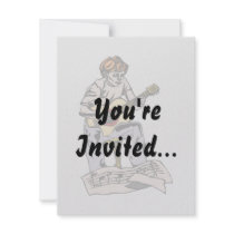 Boy playing acoustic guitar with sheet music custom invites
