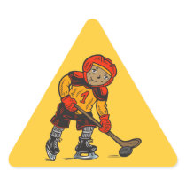 Boy Playing Hockey Triangle Sticker