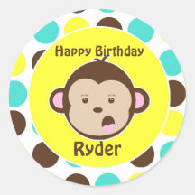 Boy Polka Dot Monkey Stickers
