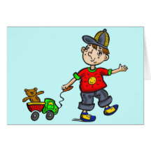 Boy Pulling Toy 2 Cards