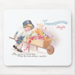 Boy Pushing Wheelbarrow of Harvest Thanksgiving mousepads