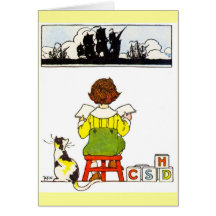 Boy reading greeting card