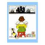 Boy reading postcard