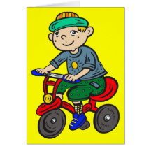 Boy Riding Tricycle Greeting Cards