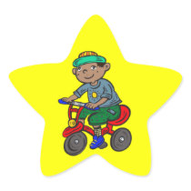 Boy Riding Tricycle Star Sticker