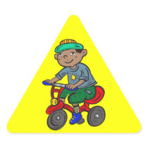 Boy Riding Tricycle Triangle Stickers