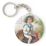 Boy Riding Turkey Vintage Thanksgiving Keychain