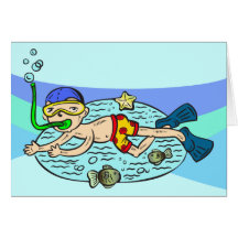 Boy Swimming With Fish Greeting Card