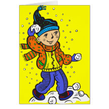 Boy Throwing Snowballs Card