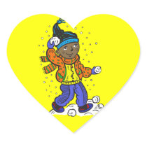 Boy Throwing Snowballs Heart Stickers
