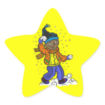 Boy Throwing Snowballs Sticker