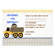 Boy with Log Carrier Truck Fill-in thank you note Personalised Announcement